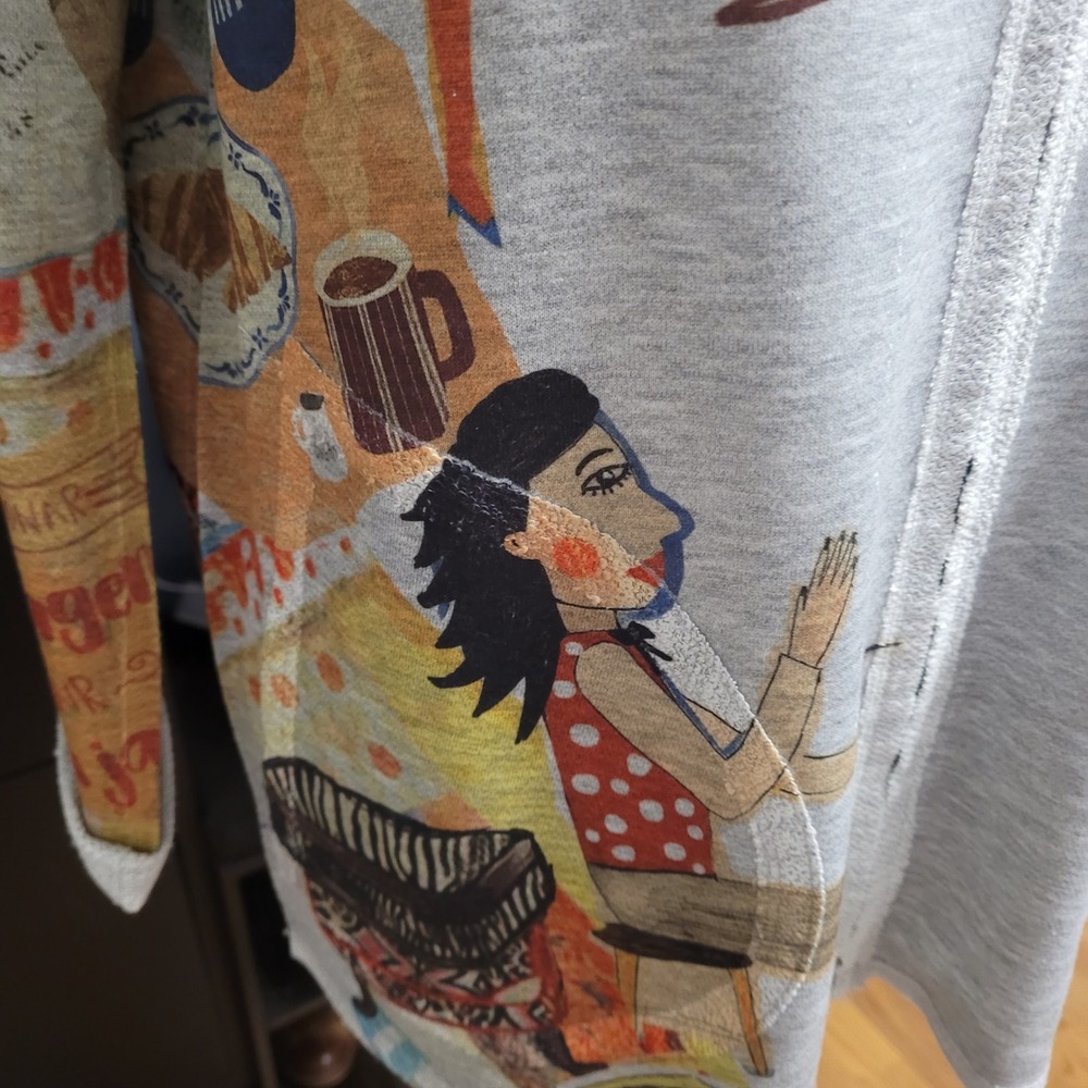 Inoah Zip Hoodie Gray S Paris Cat Graphic Art Print Lagenlook Made in USA Boho - Picture 9 of 9